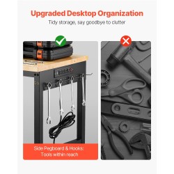 Säädettävä työpöytä tammikansi 1524 mm 907 kg kantava pistorasialla ja pyörillä