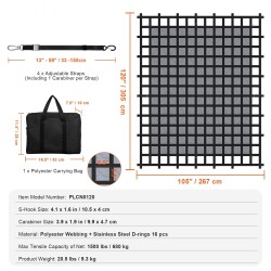 Kuormaverkko polyesteri 3020×2670 mm 680 kg kantavuus 4 säädettävää hihnaa