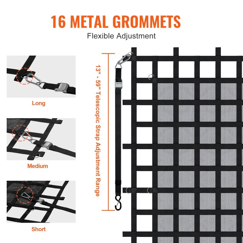 Kuormaverkko polyesterinauha 2440×2060 mm raskaaseen käyttöön ruostumattomilla D-renkailla