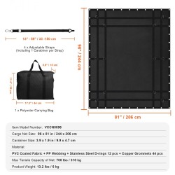 Kuormaverkko PVC-pinnoitteinen kangas 2440 x 2060 mm säädettävät hihnat 318 kg