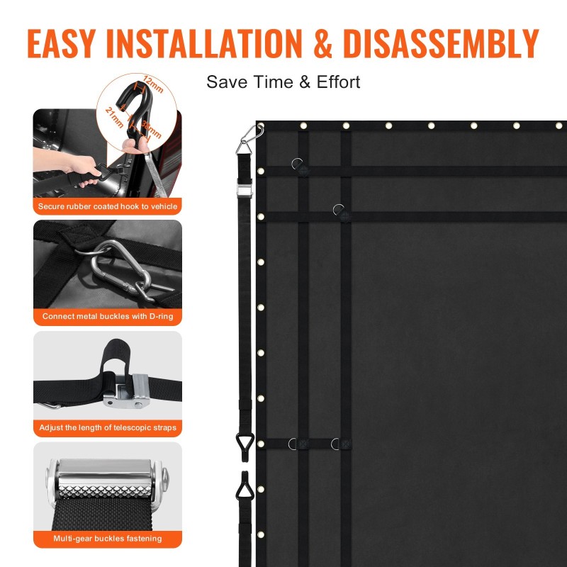 Kuormaverkko PVC-pinnoitettua kangasta 3050 x 2670 mm säädettävillä hihnoilla kumipäällysteisillä koukuilla