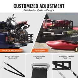 Takaluukun kuormaverkko polypropeeni 1370 x 460 mm 4 säädettävää teleskooppihihnaa ristiin vahvistettu