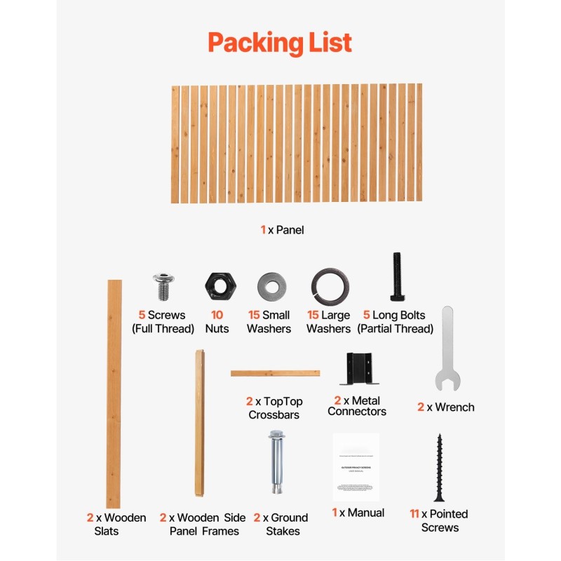 Puinen vapaasti seisova näkösuojapaneeli 91 x 187 cm ulkokäyttöön