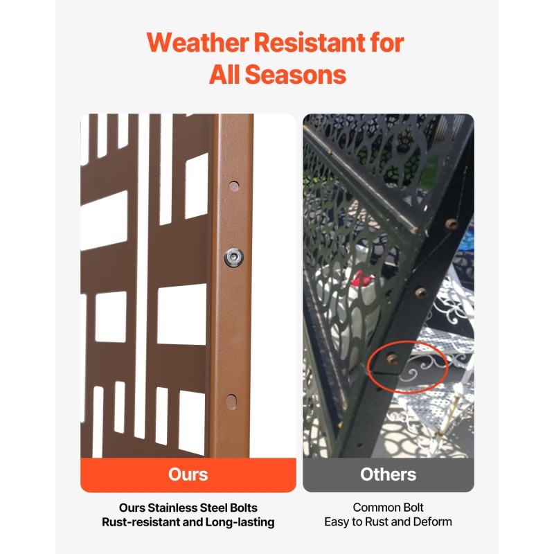 Metallinen 3-paneelinen näkösuoja jalustalla 120 x 50,8 x 193 cm ruskea parvekkeelle