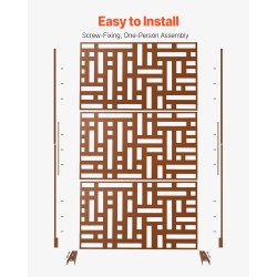 Metallinen 3-paneelinen näkösuoja jalustalla 120 x 50,8 x 193 cm ruskea parvekkeelle