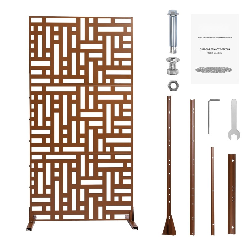 Metallinen 3-paneelinen näkösuoja jalustalla 120 x 50,8 x 193 cm ruskea parvekkeelle