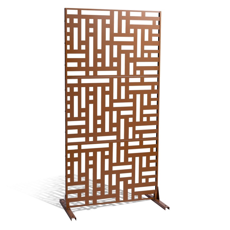 Metallinen 3-paneelinen näkösuoja jalustalla 120 x 50,8 x 193 cm ruskea parvekkeelle