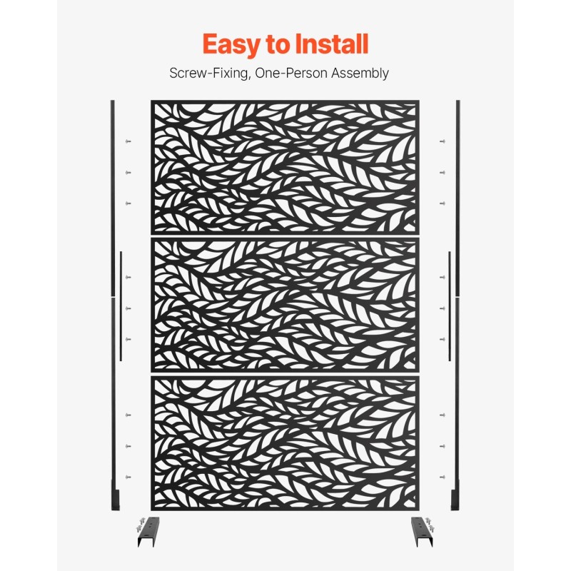 Metallinen kolmipaneelinen näkösuoja 120 x 50,8 x 183 cm musta