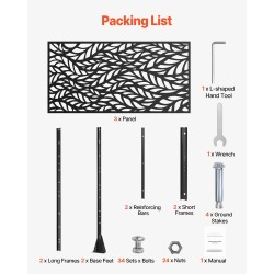 Metallinen kolmipaneelinen näkösuoja 120 x 50,8 x 183 cm musta