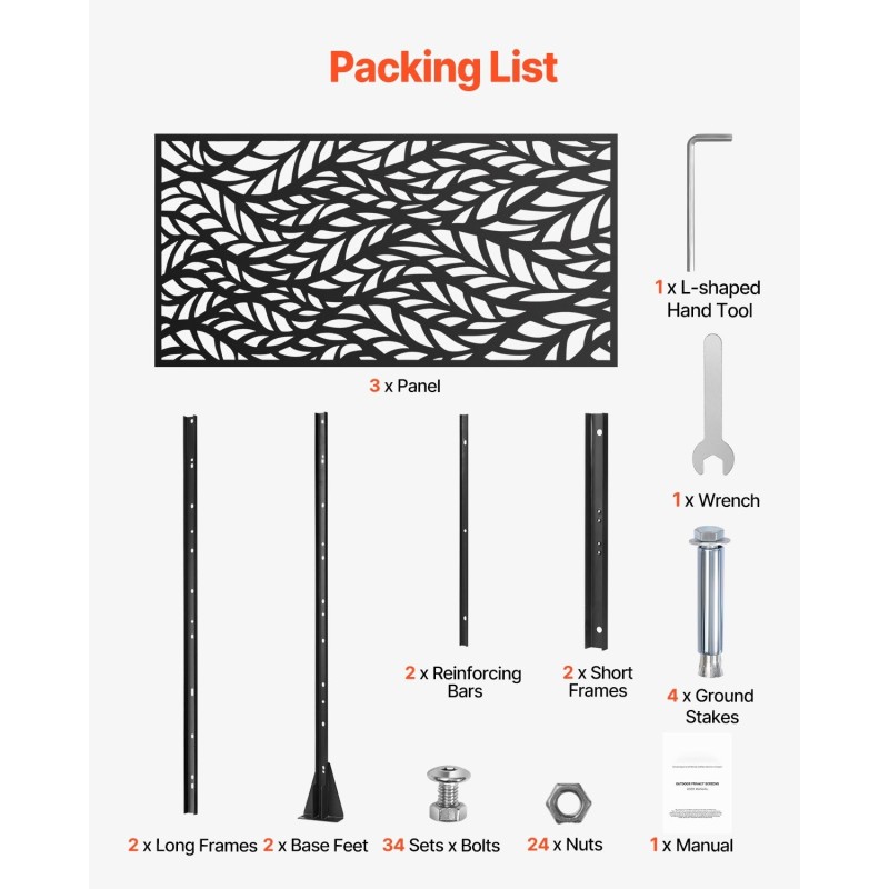 Metallinen kolmipaneelinen näkösuoja 120 x 50,8 x 183 cm musta