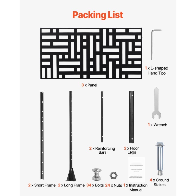 Metallinen 3-paneelinen vapaasti seisova näkösuoja 120×50,8×193 cm musta