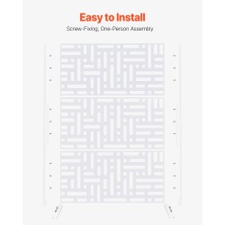 Metallinen näkösuoja kolme paneelia 120 senttimetriä leveä 193 senttimetriä korkea valkoinen jalustalla