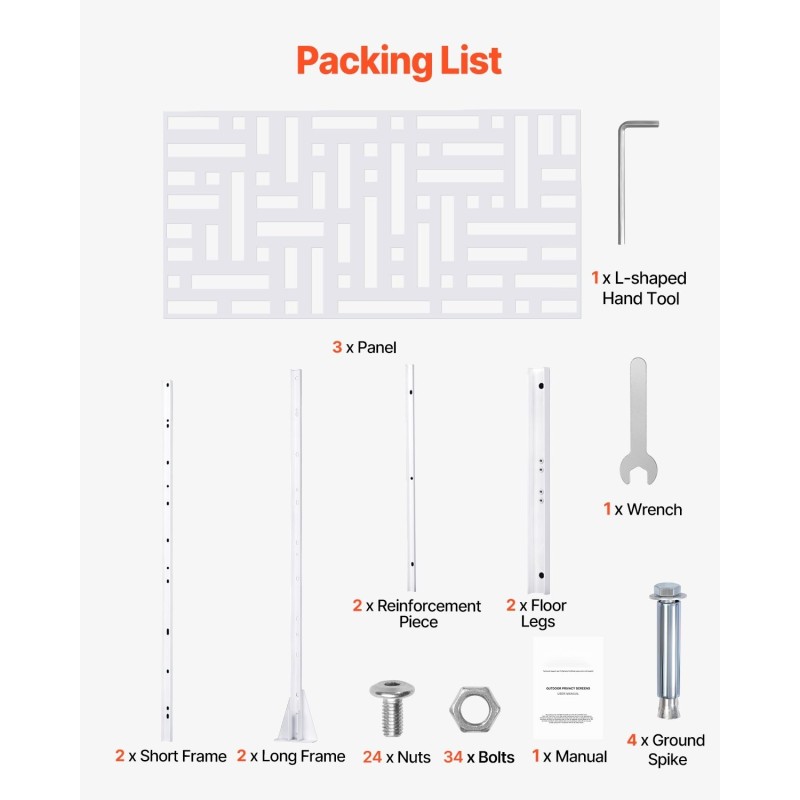 Metallinen näkösuoja kolme paneelia 120 senttimetriä leveä 193 senttimetriä korkea valkoinen jalustalla