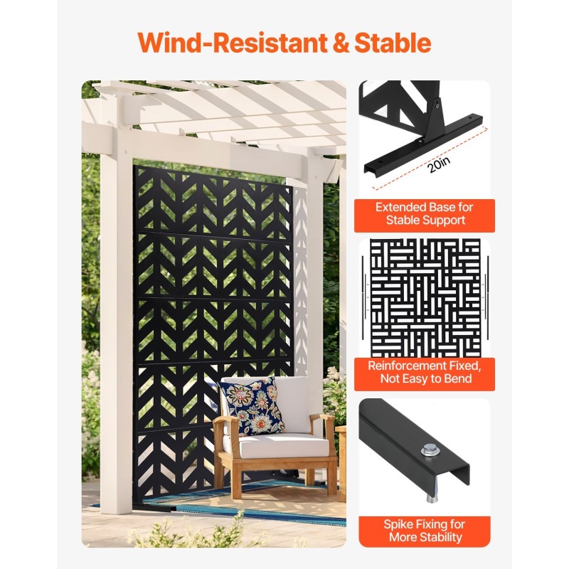 Metallinen 5-paneelinen vapaasti seisova näkösuoja musta 120 x 50,8 x 183 cm