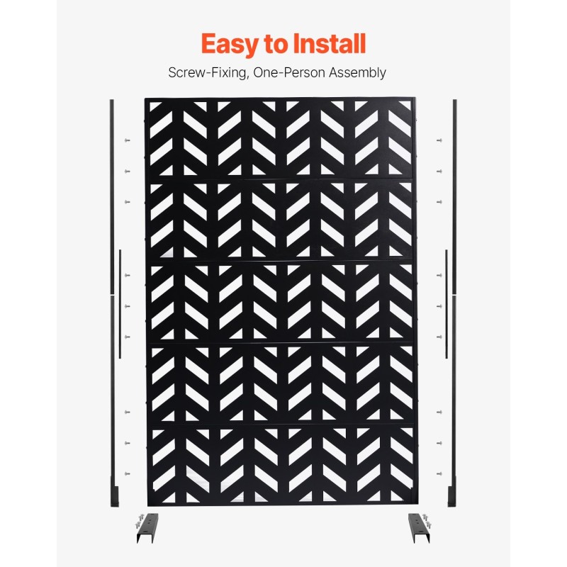 Metallinen 5-paneelinen vapaasti seisova näkösuoja musta 120 x 50,8 x 183 cm