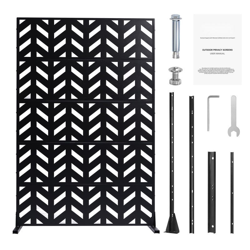 Metallinen 5-paneelinen vapaasti seisova näkösuoja musta 120 x 50,8 x 183 cm