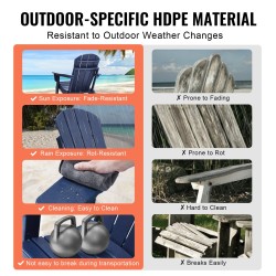 Taitettava Adirondack-tuoli HDPE-muovinen 2 kpl ulkokäyttöön käsinojat mukiteline tummansininen