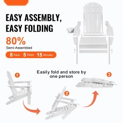 Ulkotuoli Adirondack HDPE-muovi kokoontaitettava 2 kpl valkoinen säänkestävä kuppiteline