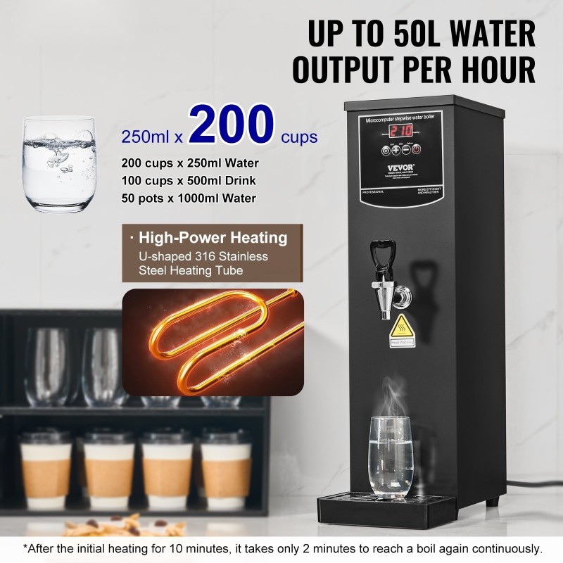 Kaupallinen kuumavesilaite 15 l 2500 W 50 l tunnissa 316 ruostumaton lämmitysputki