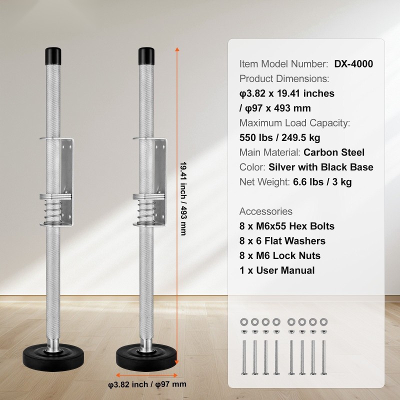 Tikastasaaja hiiliteräksinen säädettävä 493 mm 249,5 kg kantavuus epätasaisille alustoille