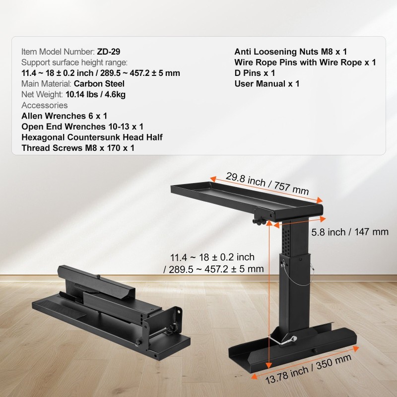 Tikkaiden tasonkorotin hiiliteräs 757 mm tukipinta säädettävä 289–457 mm portaiden käyttöön