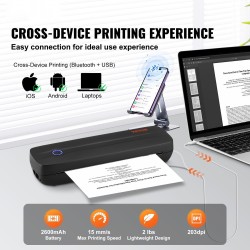 Kannettava lämpötulostin 2600 mAh akulla 203 pisteen tarkkuus Bluetooth-yhteys A4 A5-tuki