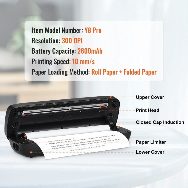 Kannettava musteeton lämpötulostin 2600 mAh 300 DPI A4 ja A5 Bluetooth USB