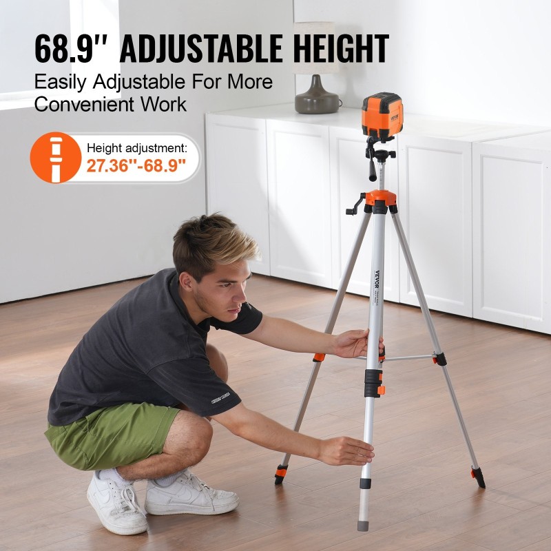 Alumiininen säädettävä kolmijalka 695–1750 mm 1/4x20-kierre integroidulla kuplatasolla