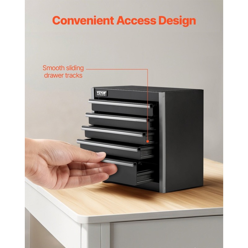 Pieni teräksinen työkalulaatikko viisi laatikkoa EVA-sisämatot PP-jalat musta