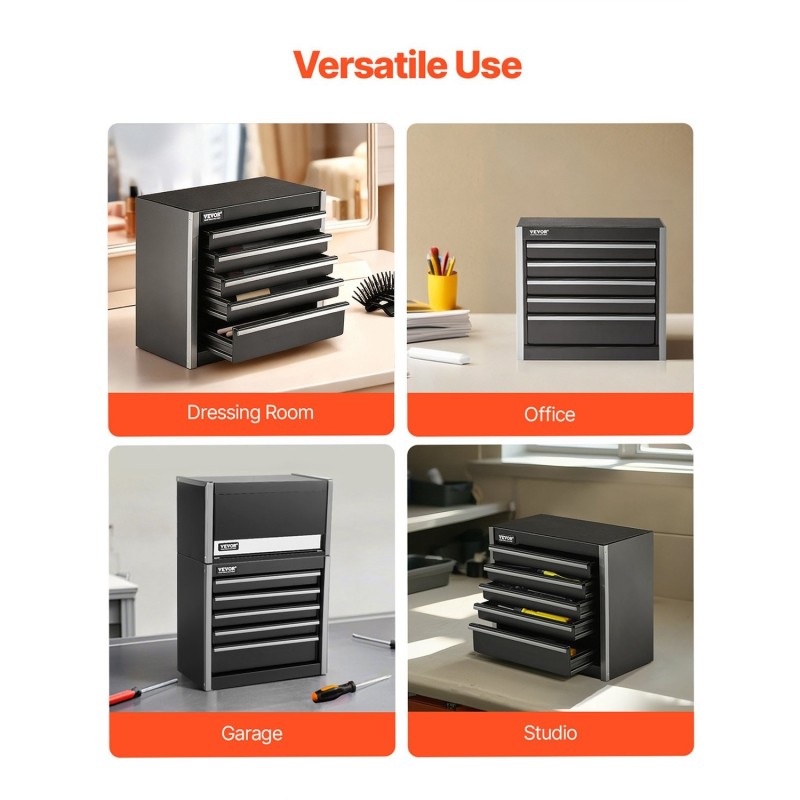 Pieni teräksinen työkalulaatikko viisi laatikkoa EVA-sisämatot PP-jalat musta