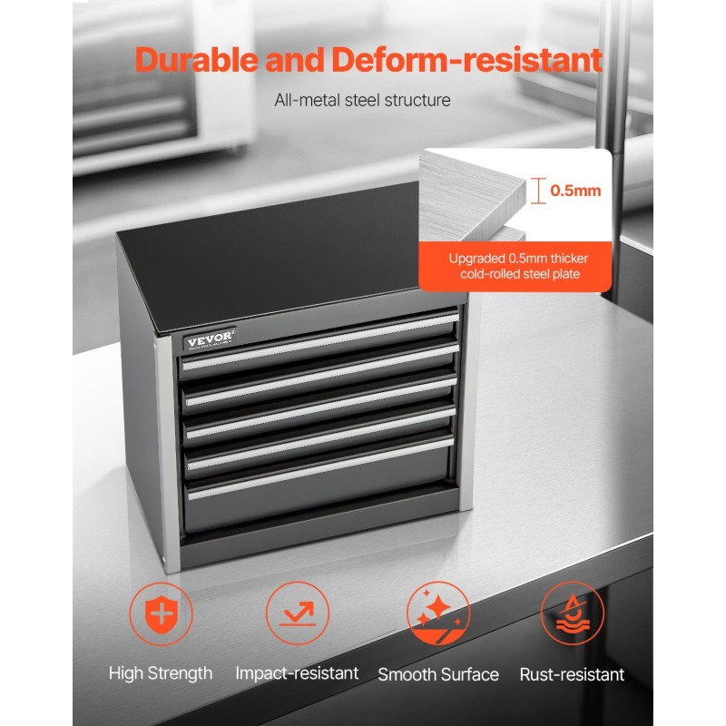 Pieni teräksinen työkalulaatikko viisi laatikkoa EVA-sisämatot PP-jalat musta