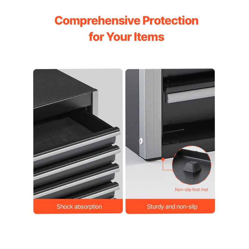 Pieni teräksinen työkalulaatikko viisi laatikkoa EVA-sisämatot PP-jalat musta