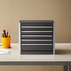 Pieni teräksinen työkalulaatikko viisi laatikkoa EVA-sisämatot PP-jalat musta