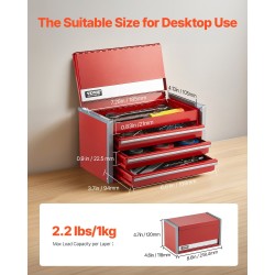 Metallinen työkalulaatikko raskaan teräksen 8,6 tuuman 3 vetolaatikkoa punainen