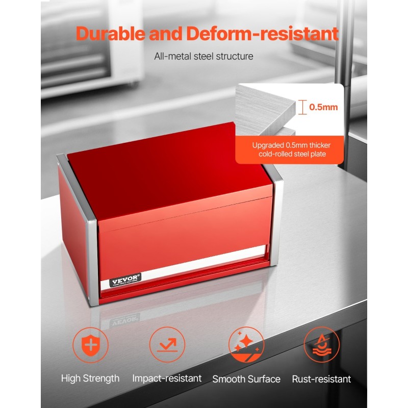 Metallinen työkalulaatikko raskaan teräksen 8,6 tuuman 3 vetolaatikkoa punainen