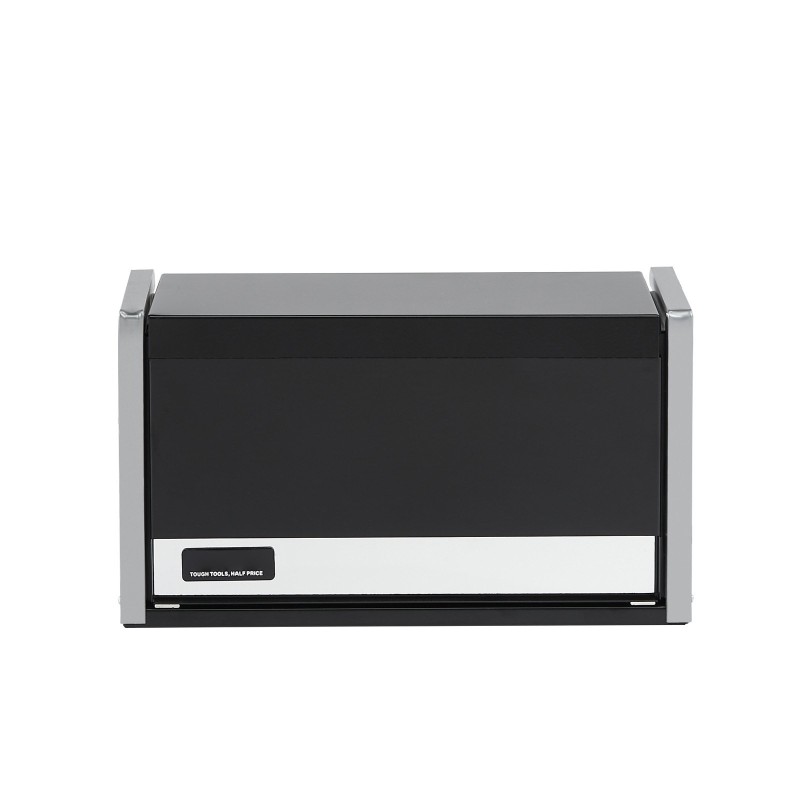 Teräksinen työkalulaatikko kolme vetolaatikkoa kompakti pientyökaluille pehmustetuilla sisuksilla musta