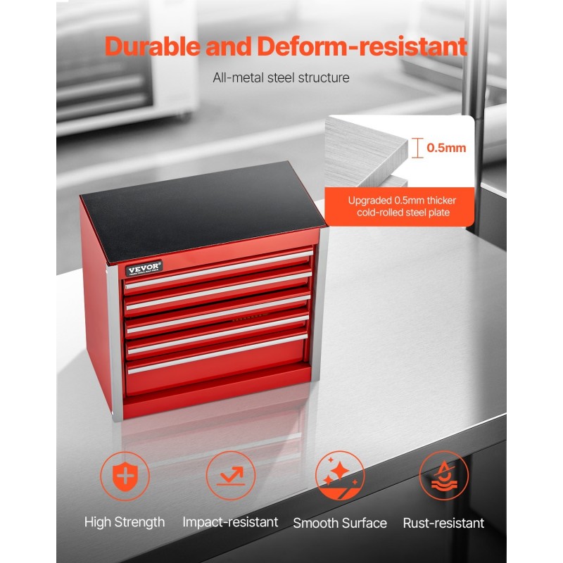 Teräs mini työkalulaatikko 5 vetolaatikkoa EVA-vuoraukset PP-jaloilla punainen