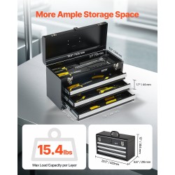 Metallinen työkalulaatikko 3 vetolaatikkoa EVA-matot koko 520 x 218 x 304 mm