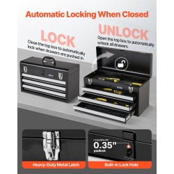 Metallinen työkalulaatikko 3 vetolaatikkoa EVA-matot koko 520 x 218 x 304 mm