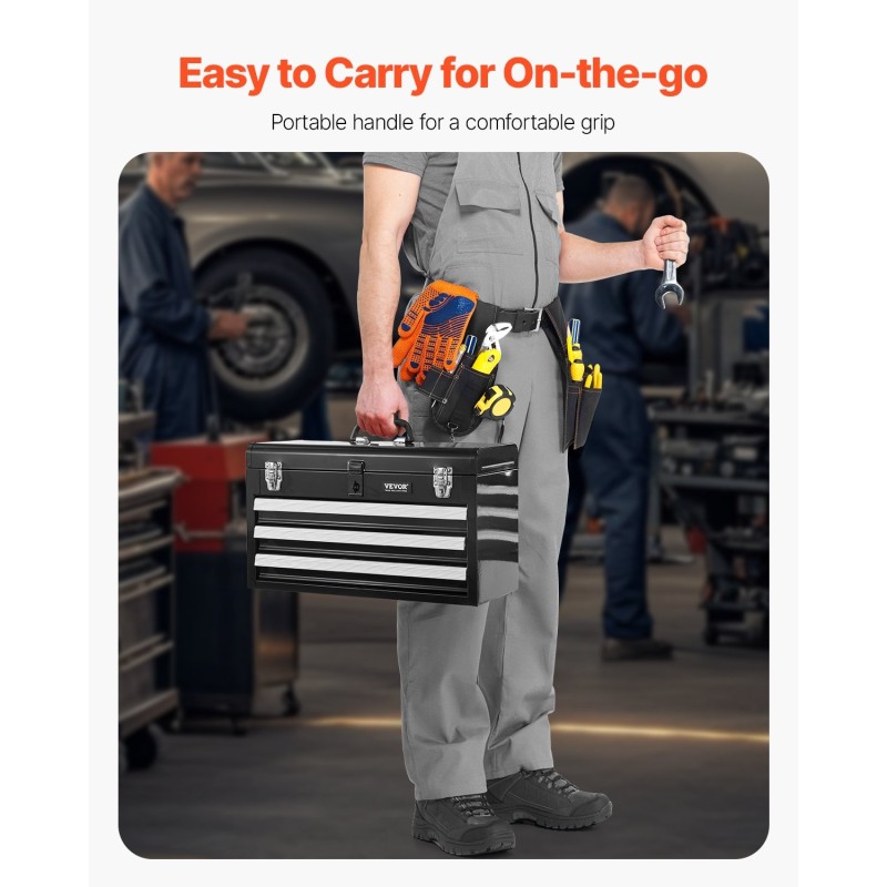 Metallinen työkalulaatikko 3 vetolaatikkoa EVA-matot koko 520 x 218 x 304 mm