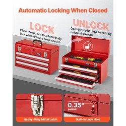 Metallinen työkalulaatikko 20,5-tuumainen 3 vetolaatikkoa EVA-sisämatot punainen