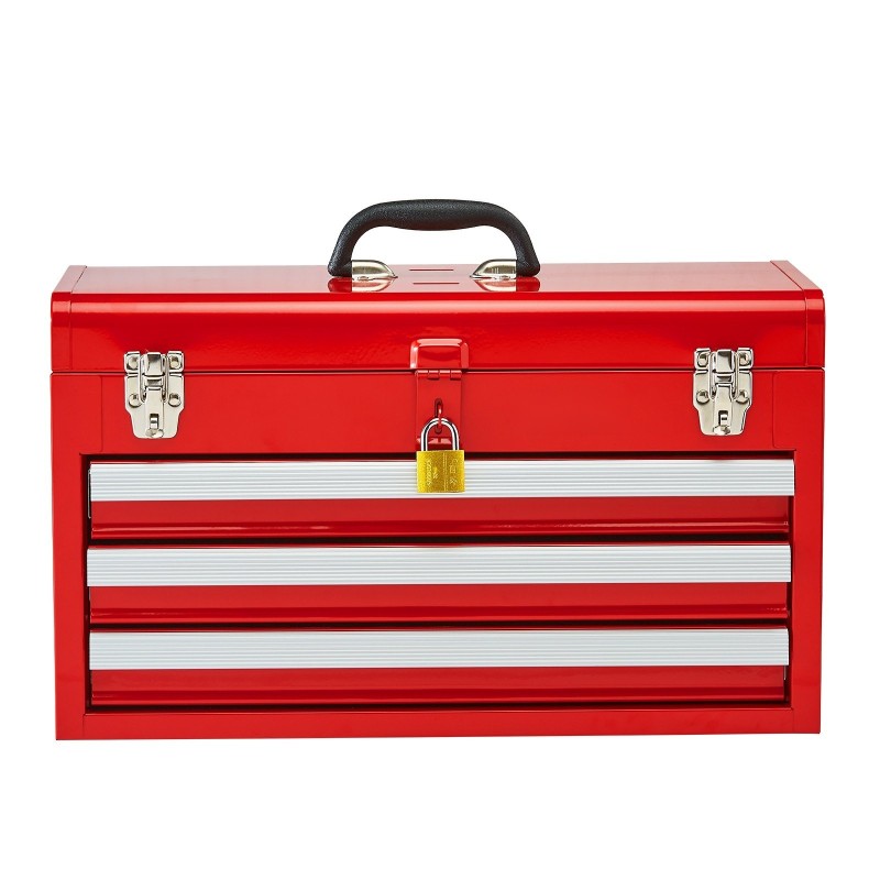Metallinen työkalulaatikko 20,5-tuumainen 3 vetolaatikkoa EVA-sisämatot punainen