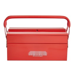 Työkalulaatikko jauhemaalattua terästä neljäntoista tuuman kaksitasoinen kolme tarjotinta punainen kantokahvalla lukitusreiällä