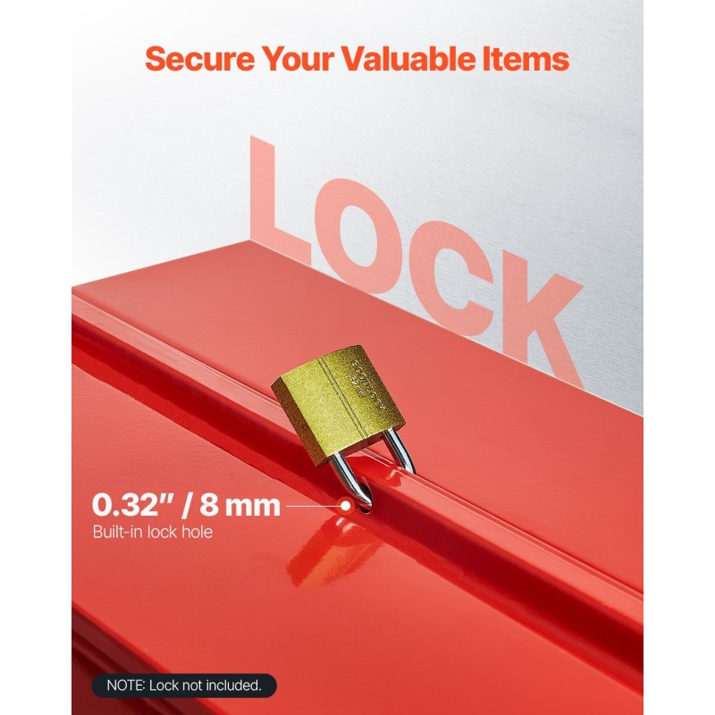 Työkalulaatikko jauhemaalattua terästä 18 tuumaa kolmitasoinen viisi tarjotinta kantokahvalla lukitusreiällä punainen