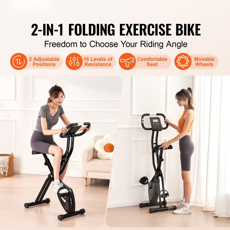 Kokoontaitettava pystymallinen kuntopyörä X-muotoinen teräsrunko monitasoinen magneettivastus säädettävä istuin LCD-näyttö