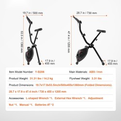 Kokoontaitettava pystymallinen kuntopyörä X-muotoinen teräsrunko monitasoinen magneettivastus säädettävä istuin LCD-näyttö