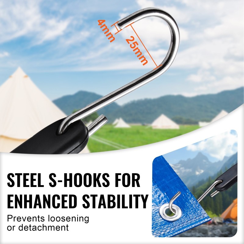 Joustoköysi litteä kuminen 20 mm 61 cm 10 kpl teräskoukuilla musta