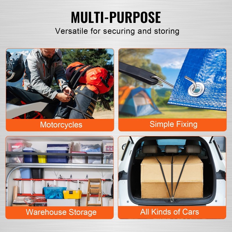 Tasaiset kumiset joustohihnat 20 mm leveät 0,91 m 10 kpl teräksisillä S-koukuilla