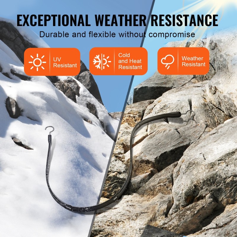 Litteät kumikuormaköydet 4 kpl 20 mm 1 m teräksisillä S-koukuilla kuorman sidontaan