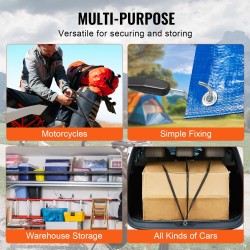 Litteät kumikuormaköydet 4 kpl 20 mm 1 m teräksisillä S-koukuilla kuorman sidontaan